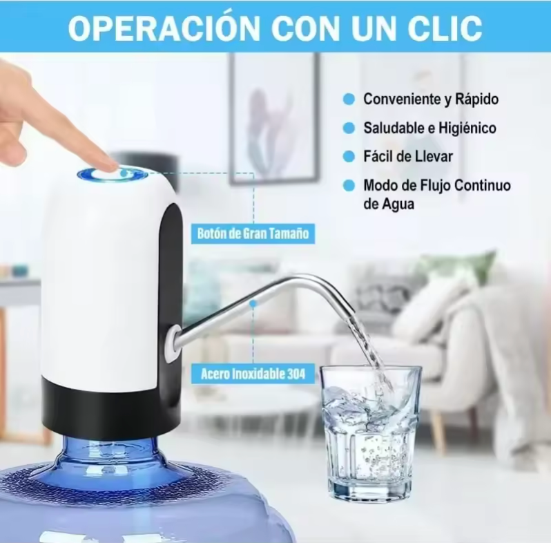 Dispensador de Agua Eléctrico USB-C Bomba Recargable 1200mAh con 2 Adaptadores para Garrafas y Botellas de 3,5 a 18,9L Ideal para Hogar, Oficina y Camping