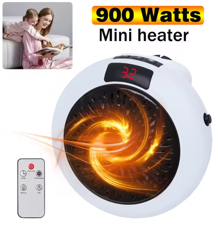 Mini calentador eléctrico portátil, montaje en pared, hogar, oficina, escritorio, calentador de aire caliente, ventilador, termostato de calor rápido remoto silencioso