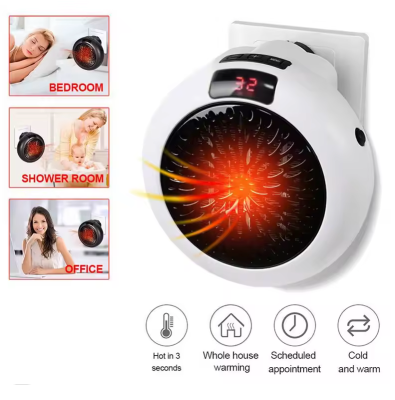 Mini calentador eléctrico portátil, montaje en pared, hogar, oficina, escritorio, calentador de aire caliente, ventilador, termostato de calor rápido remoto silencioso