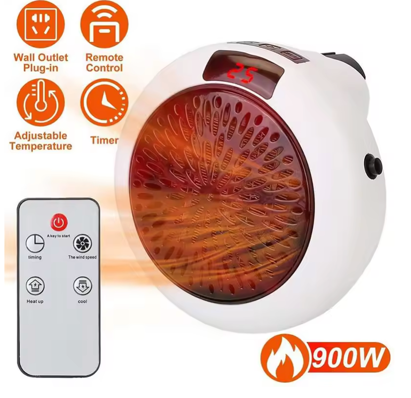 Mini calentador eléctrico portátil, montaje en pared, hogar, oficina, escritorio, calentador de aire caliente, ventilador, termostato de calor rápido remoto silencioso